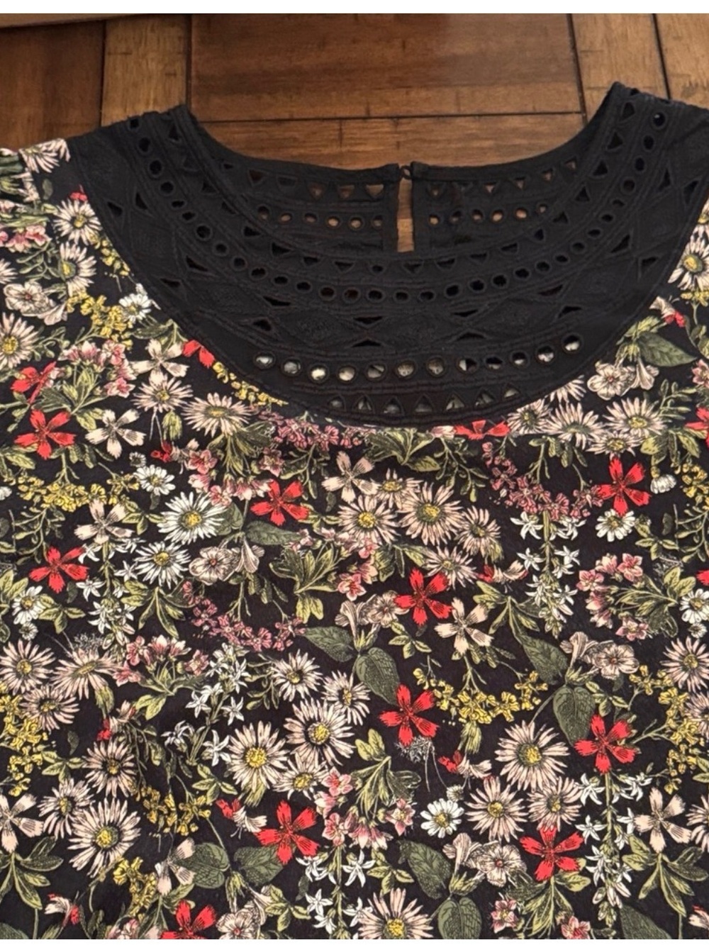 Anthropologie Black Floral Eyelet Yoke Blouse